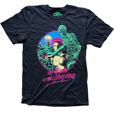 Screen printed black unisex t-shirt with colorful illustration of Trash from The Return of the Living Dead