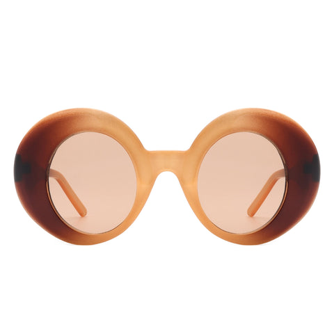 Thick Frame Round Sunglasses - Peach & Brown Gradient