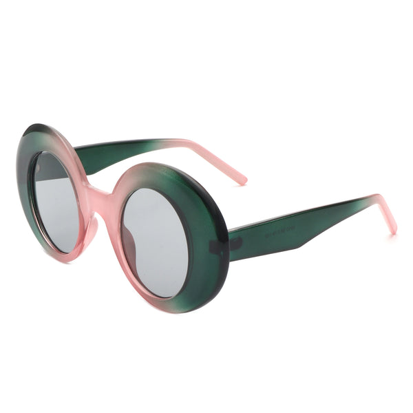 Thick Frame Round Sunglasses - Pink & Green Gradient