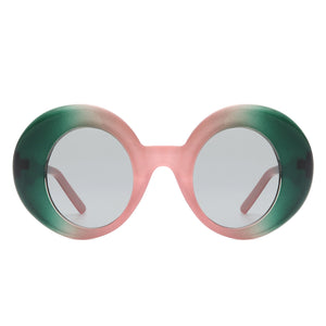 Thick Frame Round Sunglasses - Pink & Green Gradient