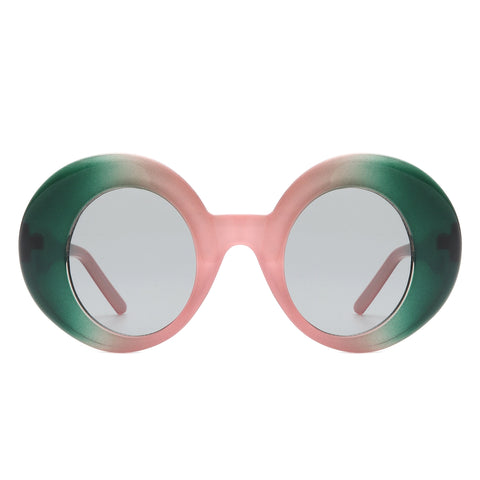 Thick Frame Round Sunglasses - Pink & Green Gradient