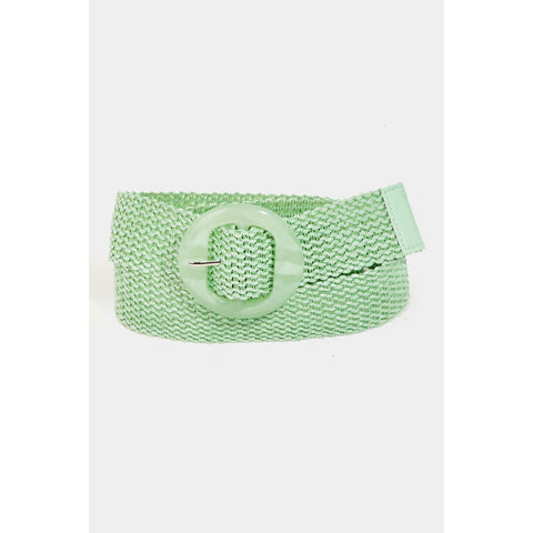 Mint green woven belt with matching round marbled acetate buckle