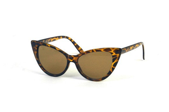 Sunglasses with tortoiseshell frame and brown lenses on a white background
