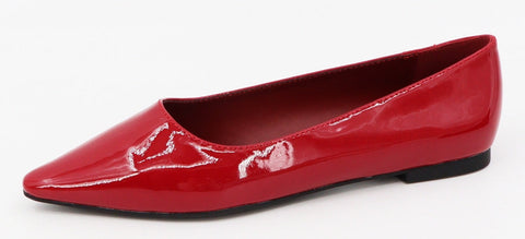 Patent cherry red flat shoes with a pointed toe