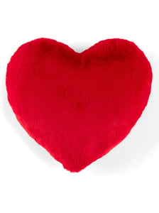 bright red faux fur heart shaped pillow