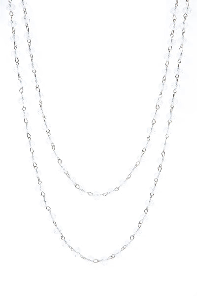 clear round faceted glass linked bead strand necklace in 60" length. Shown doubled