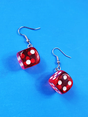 Resin Dice Dangle Earrings in Red