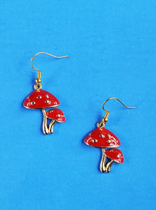 Double Mushroom Dangle Earrings