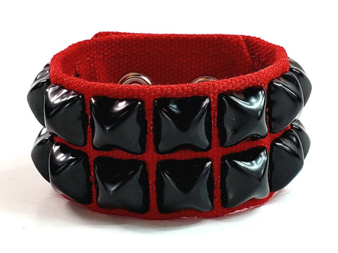 2 Row Black Studded Canvas Cuff in Red by Funk Plus