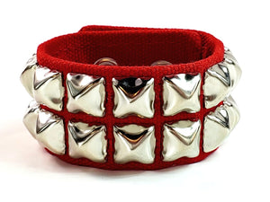 2 Row Silver Studded Canvas Cuff in Red by Funk Plus