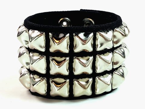3 Row Silver Studded Canvas Cuff in Black by Funk Plus