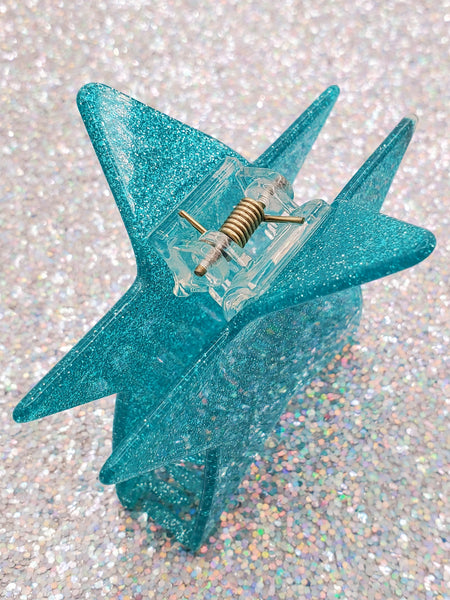 Star Hair Clip - Blue Glitter