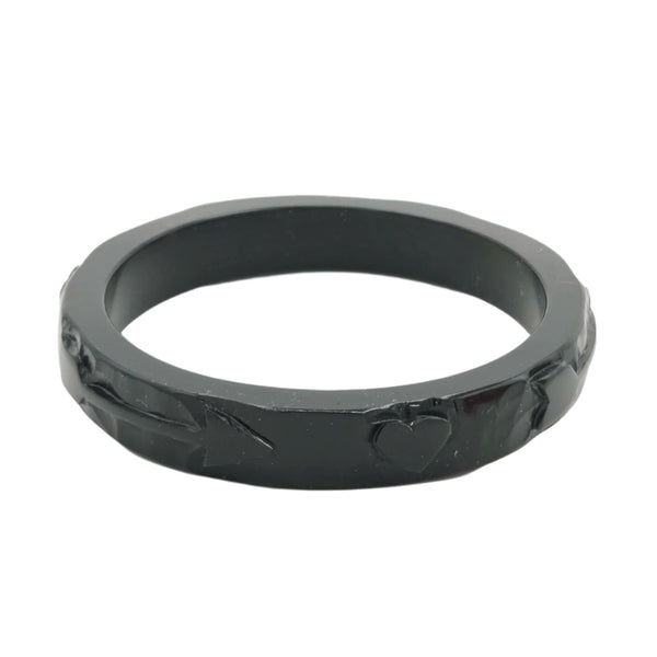 black resin spacer bangle with hand carved heart and arrow motif