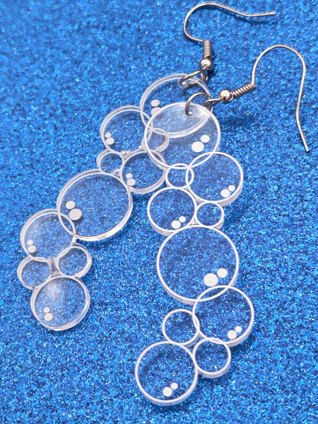transparent acrylic bubbles dangle earring with white details