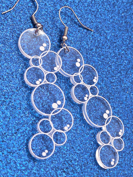 transparent acrylic bubbles dangle earring with white details