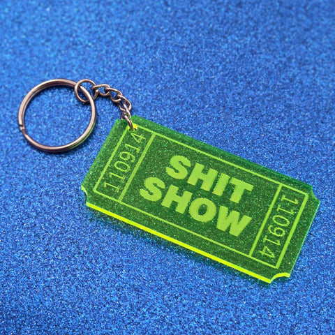'SHIT SHOW' ticket translucent neon green acrylic keychain