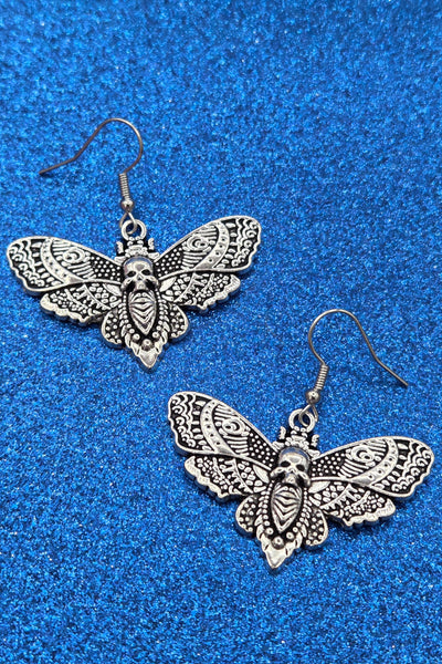 Death’s-Head Hawk Moth silver metal dangle earrings
