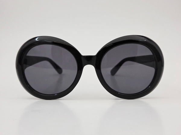sturdy beveled plastic frame sunglasses in black with wide arms and black smoke lenses