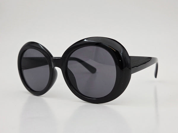 sturdy beveled plastic frame sunglasses in black with wide arms and black smoke lenses