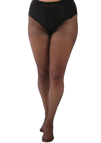 sheer black tights, shown worn by a model
