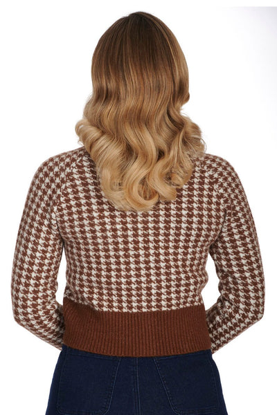 Houndstooth Cardigan in Brown & White by Banned Apparel