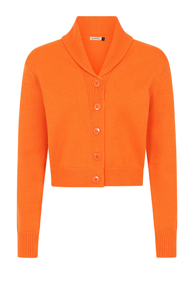 orange retro style shawl collar long sleeve waist length cardigan