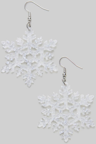pair Transparent acrylic with silver glitter laser-cut snowflake-shaped dangle earrings