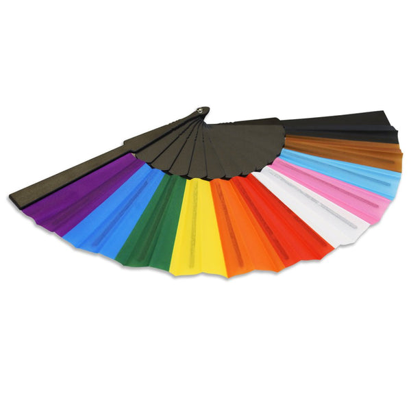 progress pride colored rainbow folding fan shown flat from side