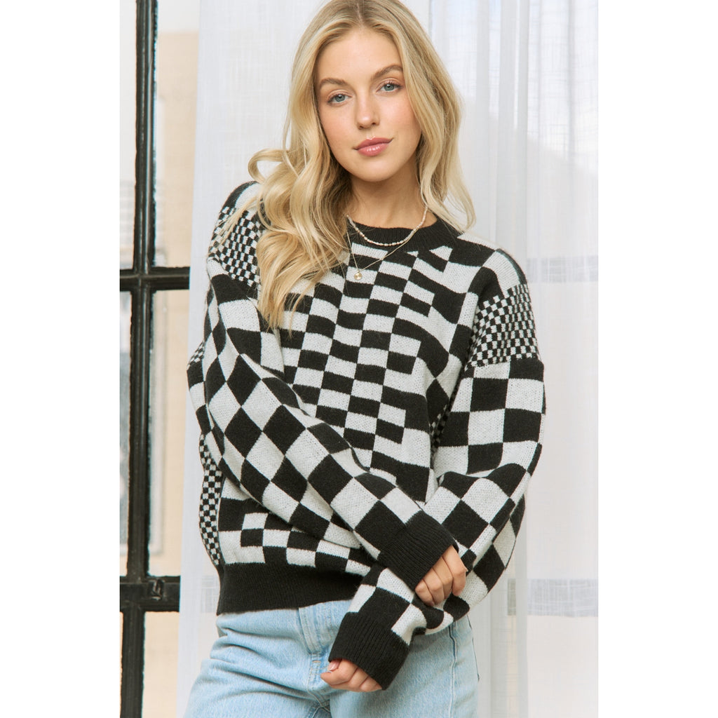 Checker Pattern Sweaters Checker Print Sweater | Naked City Clothing