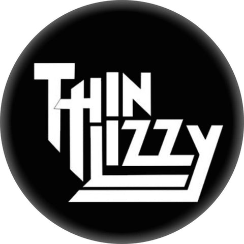 1” round Thin Lizzy logo in black and grey button 