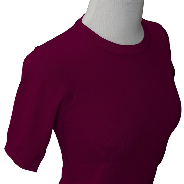 burgundy maroon short sleeve crewneck sweater
