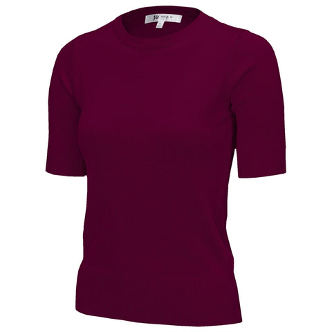 burgundy maroon short sleeve crewneck sweater