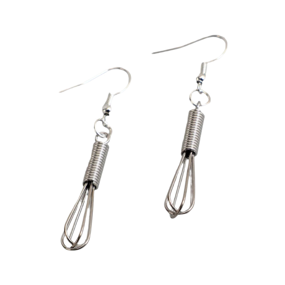 miniture silver metal whisk charm dangle earrings