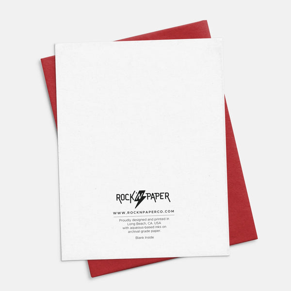 back of note card shown with matching red envelope 