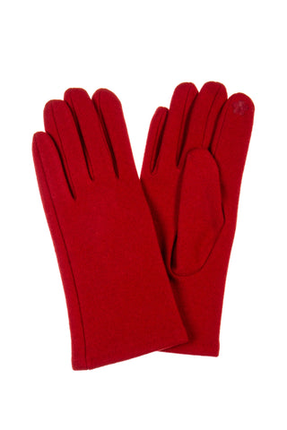 pair vintage-style ponte knit gloves in cranberry red with pointer finger and thumb texting capabilities