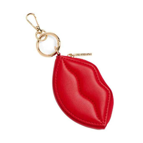 Red lips-shaped keychain coin purse with gold metal hardware clasp