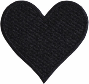 Solid black embroidered heart patch