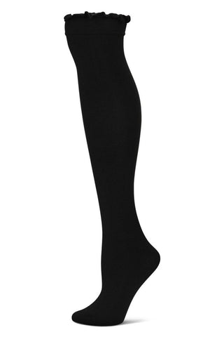 black fleece-lined knit over the knee socks with a matching black lace trim