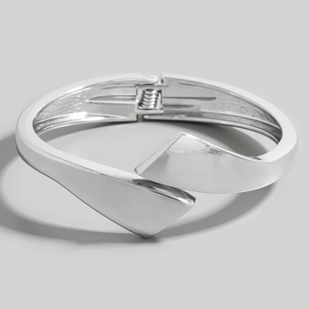 asymmetrical silver metal hinge closure bangle