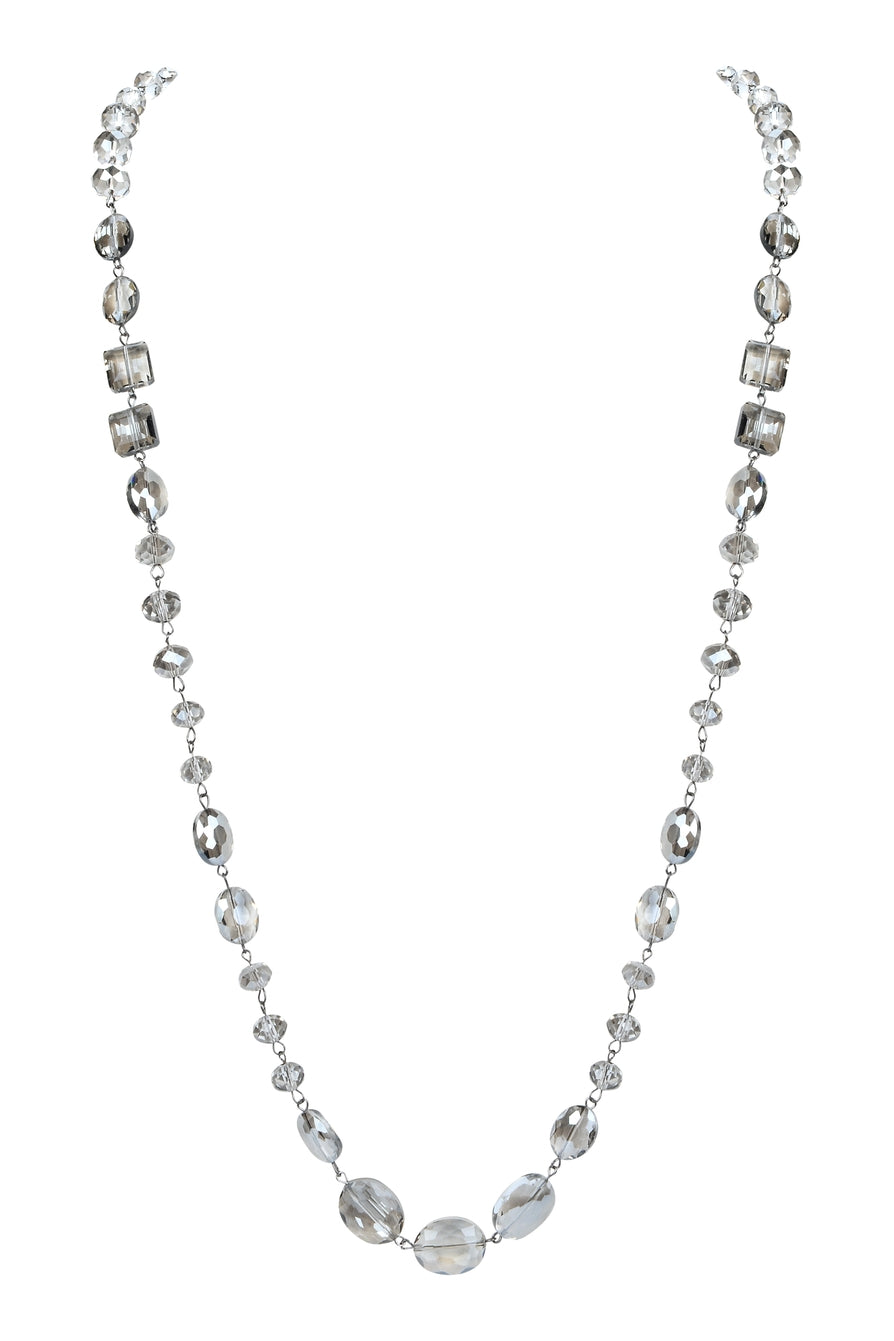 multi-shape silver faceted glass linked bead strand necklace in 42" length