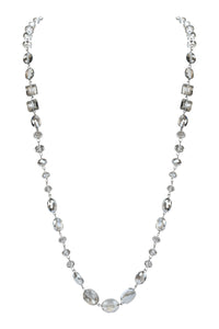 multi-shape silver faceted glass linked bead strand necklace in 42" length