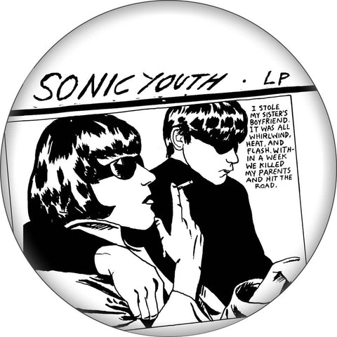 1.25" round pinback button with Sonic Youth "Goo" album art