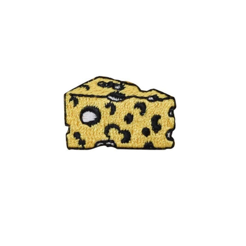 Patch of wedge of hole-filled yellow cheese on a white background