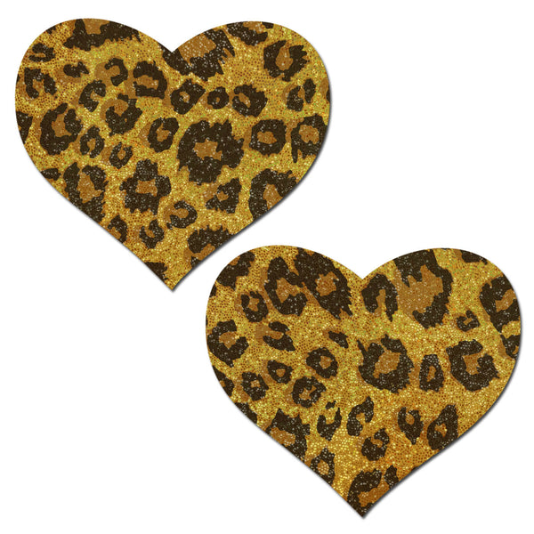 glittery gold leopard print patterned heart shaped pasties