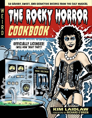 Book cover of 'The Rocky Horror Cookbook' with illustration of Dr. Frank N. Furter