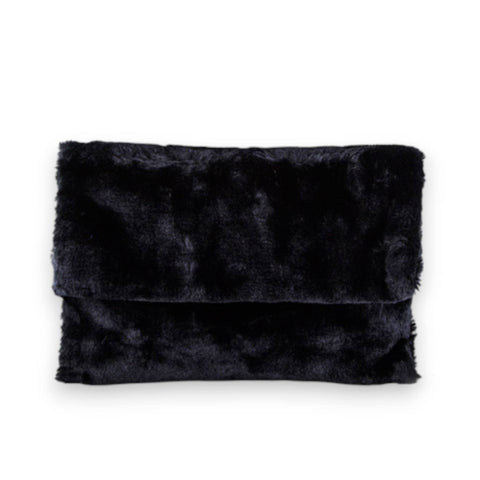 black faux fur envelope style clutch purse