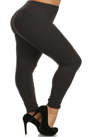 high-waisted brushed fiber stretch knit leggings in basic black, shown side view  on model