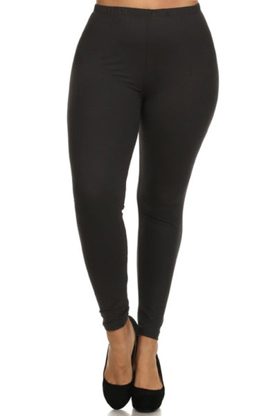 high-waisted brushed fiber stretch knit leggings in basic black, shown front view  on model