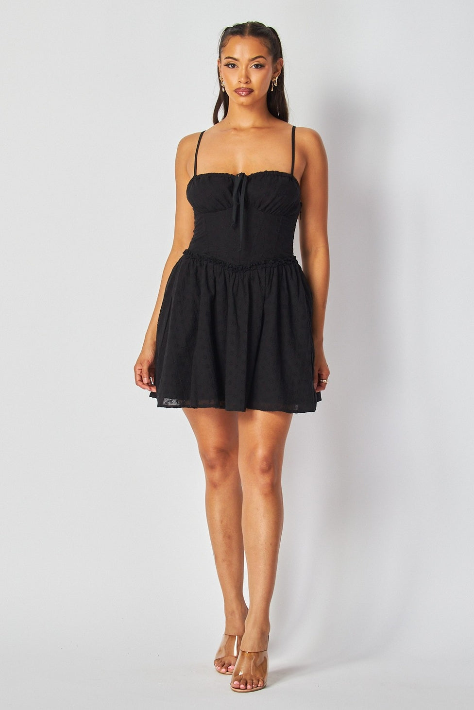 black eyelet mini dress Black Floral Eyelet Mini Dress