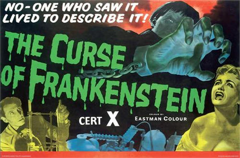 36” x 24” full color illustrated poster for 1957 movie The Curse of Frankenstein